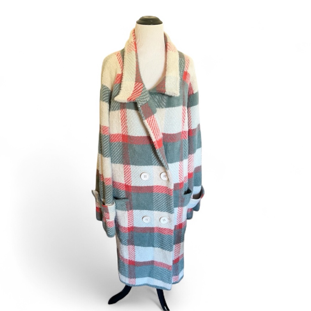 Davi & Dani Double-Breasted Plaid Coat